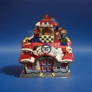 LEMAX HEARTHSIDE  VILLAGE Santa Air Porcelain Lighted House 2000 With Box  Works